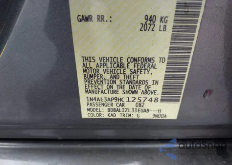 2017 Nissan Altima 2.5 Sv from USA, damaged, VIN 1N4AL3AP9HC125748